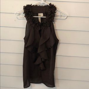 Brown sleeveless ruffle blouse